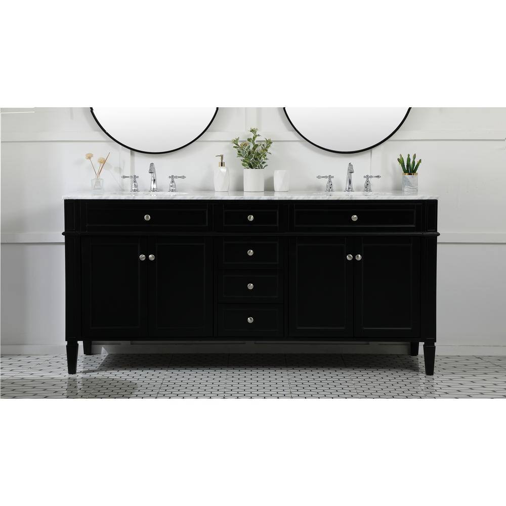 Black Double Sink Vanity with Carrara Marble Top, 72"