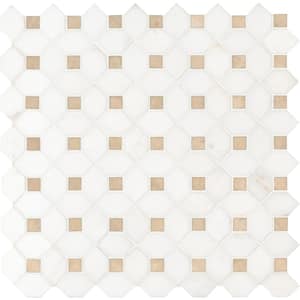 Bianco Dolomite Crema Dotty 12.4 in. x 12.4 in. x 10 mm Polished Marble Mosaic Tile (10.7 sq. ft. / case)