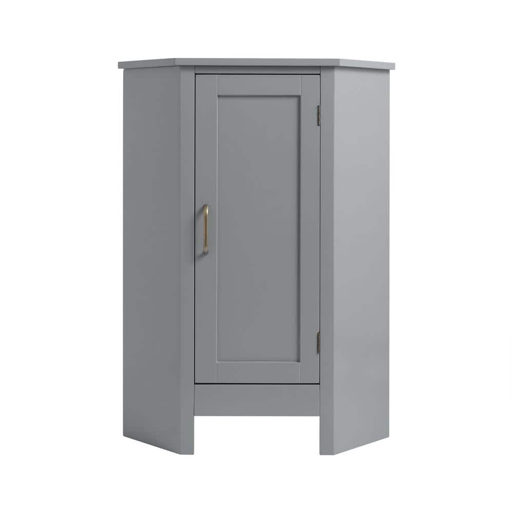 Mercer Mid-Century Modern Gray Corner Cabinet with Brass Pull