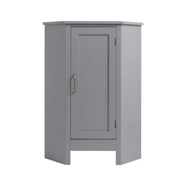 Teamson Home Mercer Mid Century Modern 32 in. H Freestanding Wooden Corner Floor Linen Cabinet, Grey