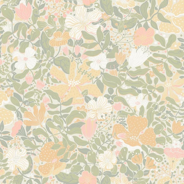 A-Street Prints Green Midsommar Pastel Floral Medley Wallpaper Sample
