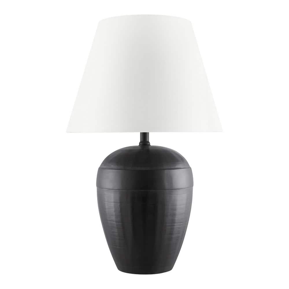 Hampton Bay Prestwick 23.75 in. Black Artisan Ceramic Table Lamp with White Linen Bell Shade