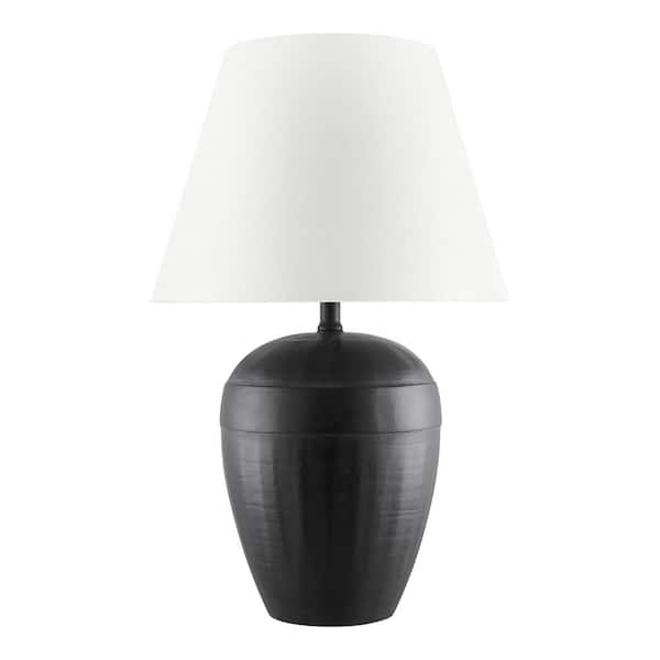 Prestwick 23.75 in. Black Artisan Ceramic Table Lamp with White Linen Bell Shade