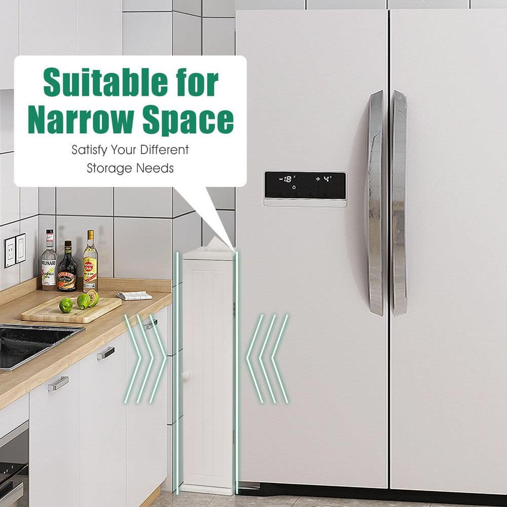 White Slim MDF Bathroom Storage Cabinet with Shelves