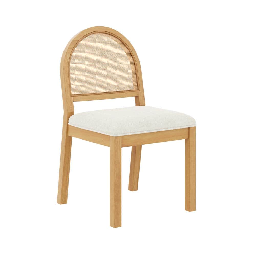 Cream Boucle and Warm Pine High Back Side Chair