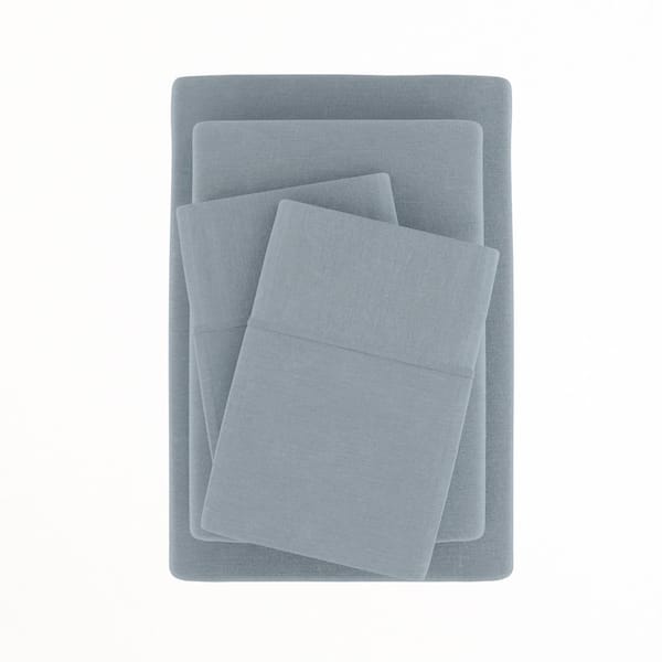 4-Piece Linen Bamboo Blend Sheet Set King / Blue