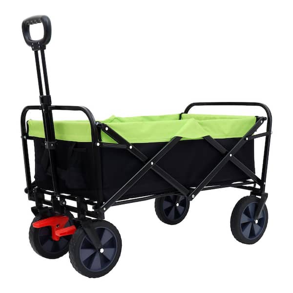 3 cu. ft. Green Foldable Steel Outdoor Wagon Garden Cart with 8 in. All-Terrain Wheels and Adjustable Handle