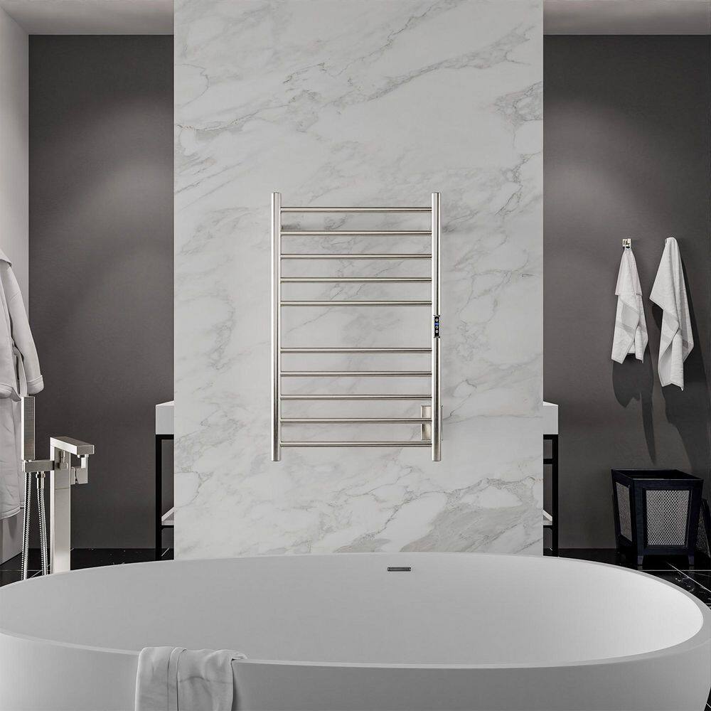 Brushed Nickel 10-Bar Wall Mounted Towel Warmer