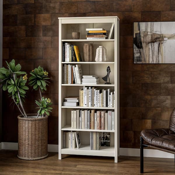 Shaker Style Off White 72 in. Tall Solid Wood Bookcase