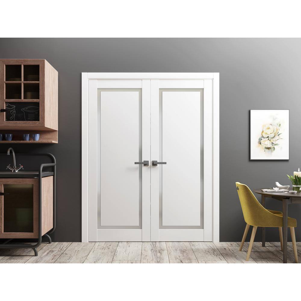 Modern White French Double Doors with Frosted Glass