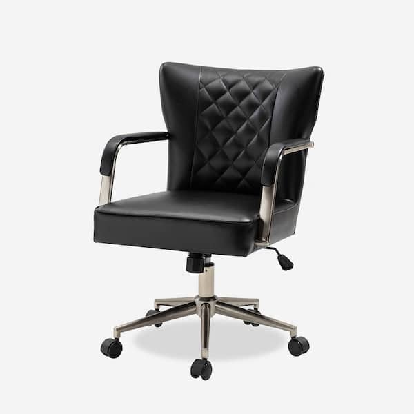 JAYDEN CREATION Falko Black Faux Leather Polyurethane Elegant Diamond-Tufted Swivel Task Chair with Height-Adjustable Legs
