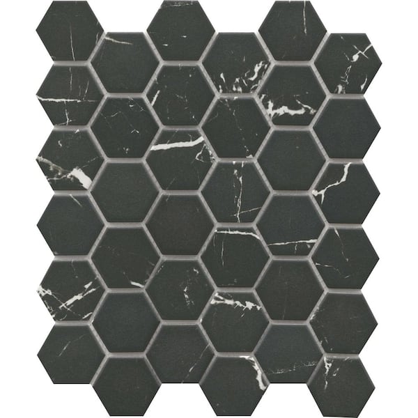 EMSER TILE Elegan Nero 11 in. x 13 in. Hexagon Matte Porcelain Mosaic Floor and Wall Tile (0.967 sq. ft./Case, 1 pc)