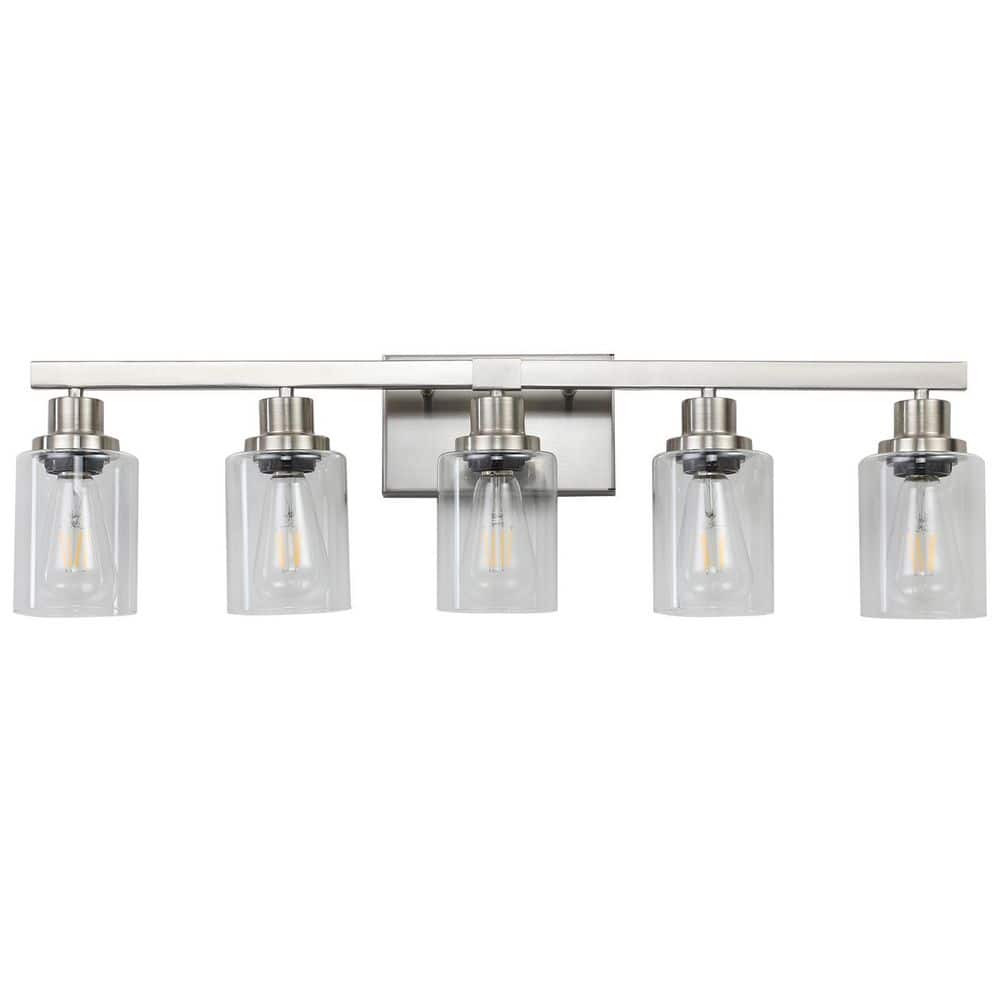 31.1 in. 5-Light Rustic Nickel Bathroom Vanity Light with Clear Glass Shades for Mirror, Vanity (Bulb Not Included) price history on PriceWatchPro