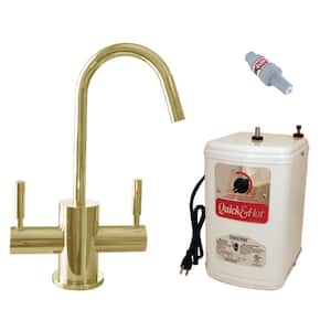 9-3/8 in. Contemporary 2-Lever Handle Hot and Cold Water Dispenser Faucet with Instant Heating Tank, Polished Brass