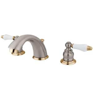 Victorian 8 in. Widespread 2-Handle Bathroom Faucet in Brushed Nickel and Polished Brass