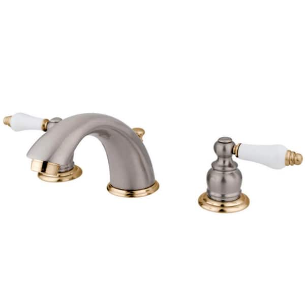 Kingston Brass Victorian 8 in. Widespread 2-Handle Bathroom Faucet in Brushed Nickel and Polished Brass
