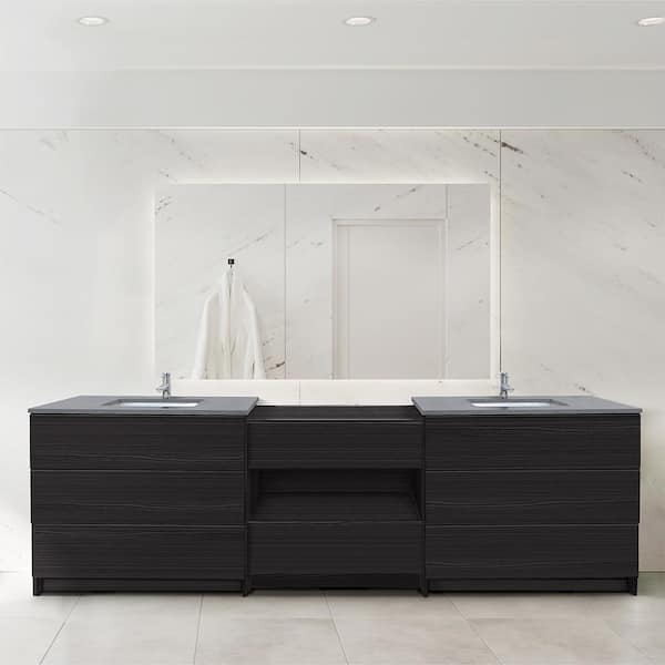 Ella Element 102 in. W x 22 in. D x 35 in. H Double Sink Bath Vanity in Dark Ebony with Galaxy Grey Quartz Top