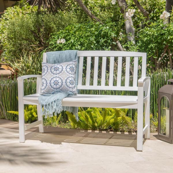 Noble House 48.25 in. White Acacia Wood Outdoor Bench