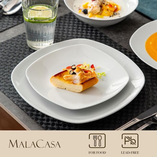 MALACASA, Series Elisa, 100 pieces Porcelain Dinnerware Set, White