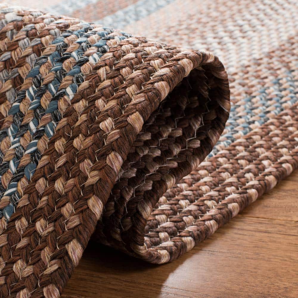 Braided Brown/Multi  6 ft. x 8 ft. Machine Washable Border Geometric Oval Area Rug