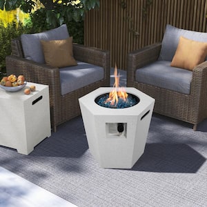 24 in. x 22 in. 40,000 BTU Off-white Hexagon Terrazzo Outdoor Propane Gas Fire Pit Table with Propane Tank Cover