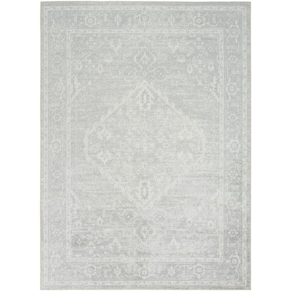 Nourison Astra Machine Washable Light Grey 4 ft. x 6 ft. Center medallion Traditional Area Rug