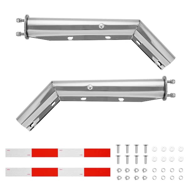 Stainless Steel Angled Spring Loaded Mud Flap Hangers, 2-1/2" Bolt, 1 Pair Heavy Duty Set with Reflective Strips, Silver