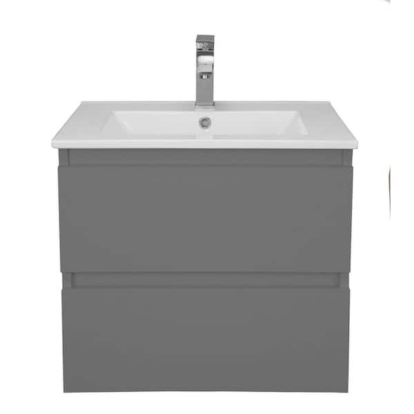 VOLPA USA AMERICAN CRAFTED VANITIES Salt 24 in. W x 18 in. D Bath Vanity in Gray with Ceramic Vanity Top in White with White Basin