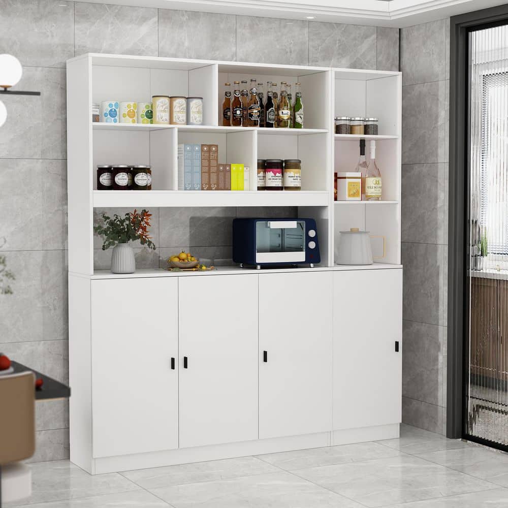 FUFU&GAGA 2-in-1 White Wood Buffet and Hutch Combination Cabinet with ...