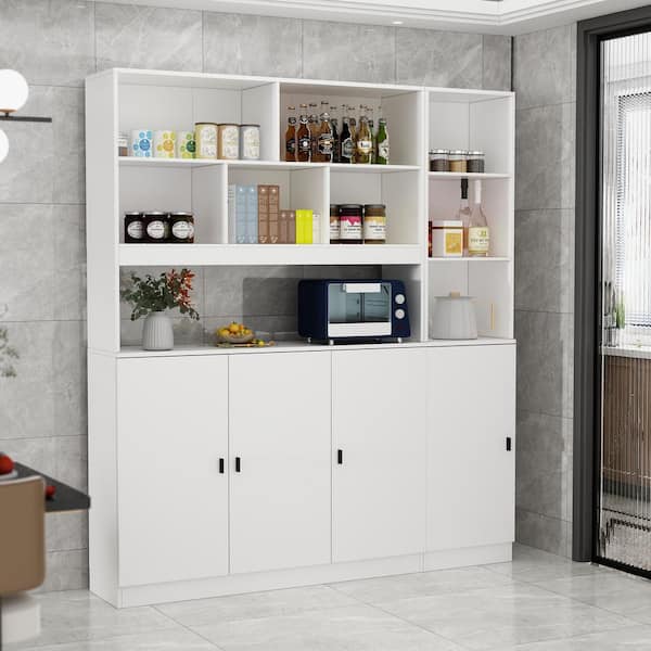 FUFU&GAGA 2-in-1 White Wood Buffet and Hutch Combination Cabinet with Doors Shelves (62.8 in. W x 12.2 in. D x 70.9 in. H)