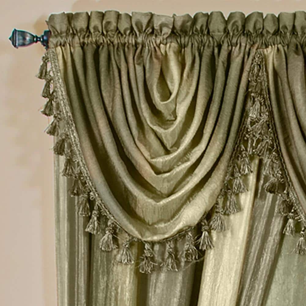 Sage Polyester Tasseled Waterfall Valance, 46x42