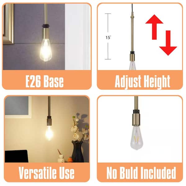 Industrial 1-Light Gold Pendant Light with No Glass Metal Shade and No Light Bulb Included