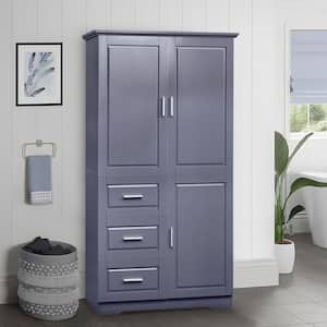 33 in. W x 20 in. D x 62 in. H Gray Linen Cabinet with Doors and 3-Drawers