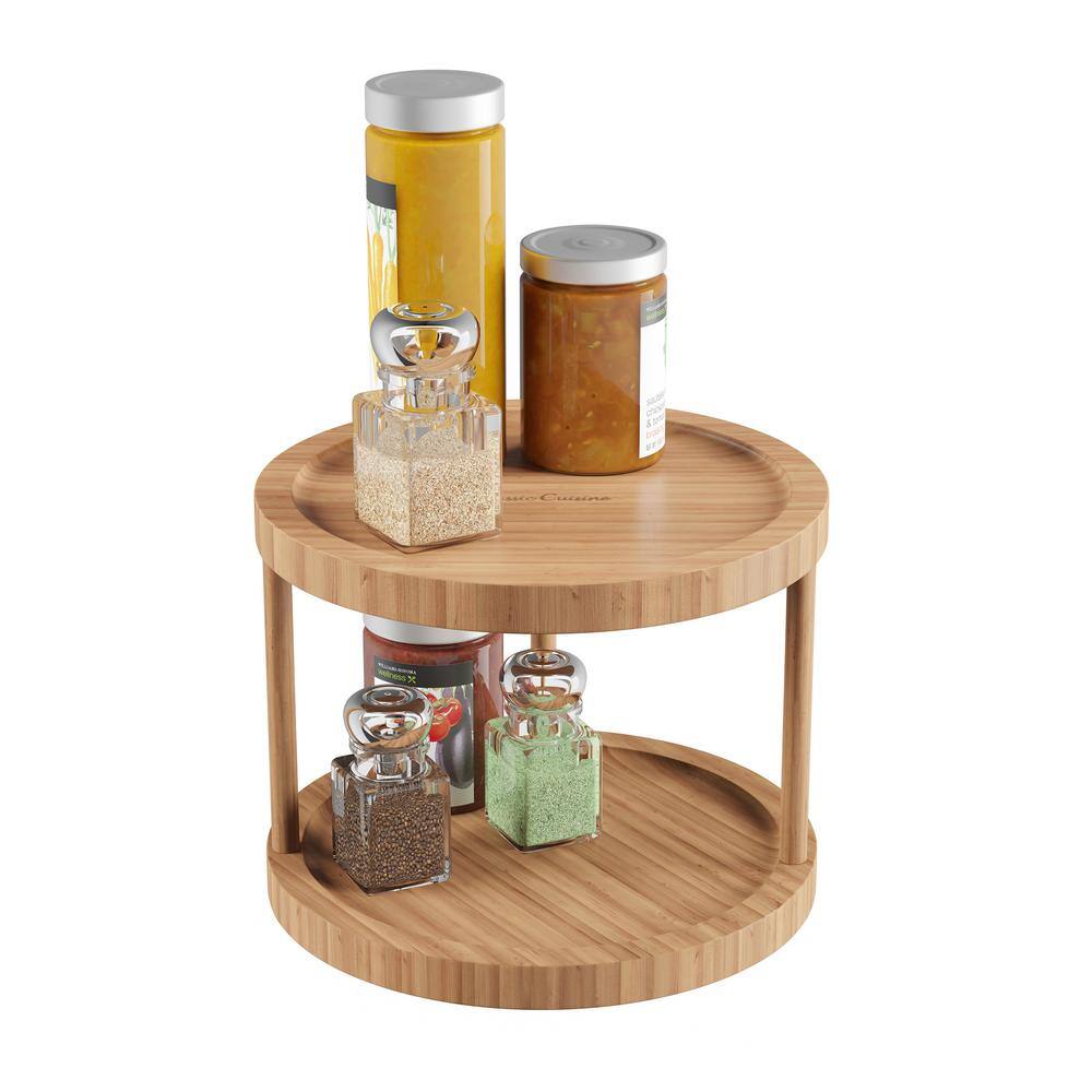 10-Inch Light Brown Bamboo Two-Tier Revolving Lazy Susan