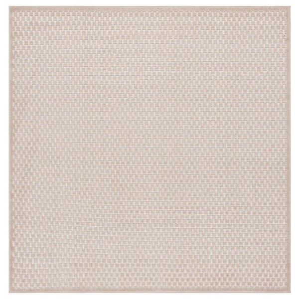 Stella Beige 7 ft. x 7 ft. Solid High-Low Tile Indoor/Outdoor Square Area Rug