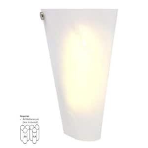White 6-LED Conical Battery Operated Sconce with Frosted Marble Glass Shade