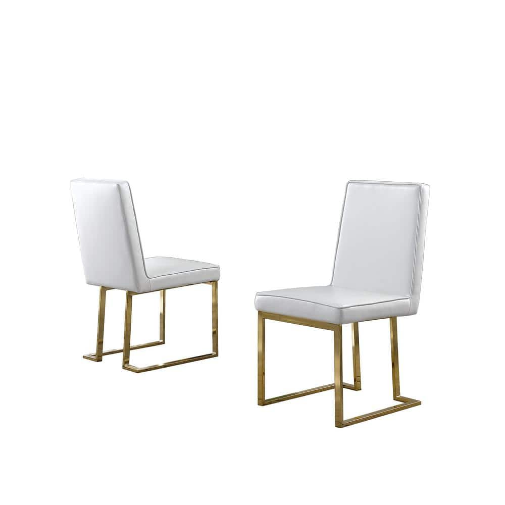 Saltoro Sherpi Kuri 20 Inch Modern Dining Chair, Vegan Leather, Set of 2,  White, Chrome