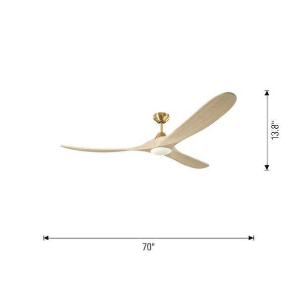 Generation Lighting - Fan Maverick Smart 70 in. Indoor/Outdoor Burnished Brass Modern Ceiling Fan with Light Kit and Remote Included