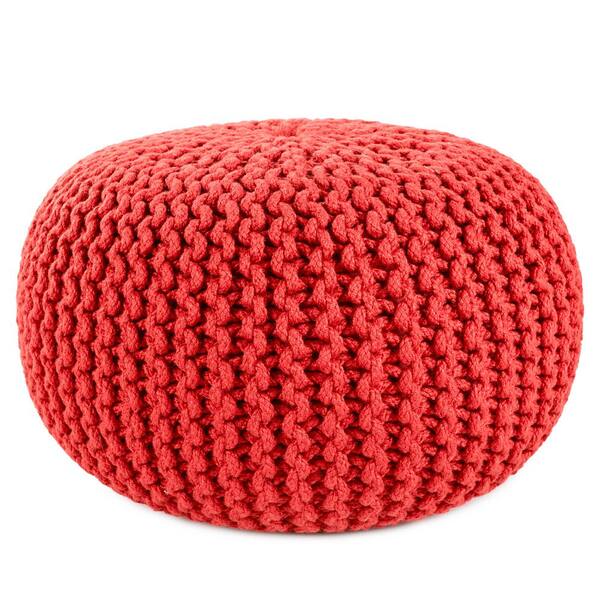 Jaipur Living Asilah Solid Red 20 in. x 20 in. x 14 In. Indoor/Outdoor Round Pouf