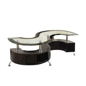 11 in. Silver and Brown Free Form Glass Top Coffee Table