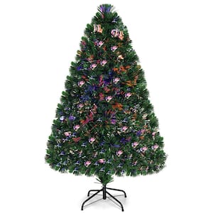 4 ft. Pre-Lit Fiber Optic Artificial PVC Christmas Tree with Metal Stand Holiday
