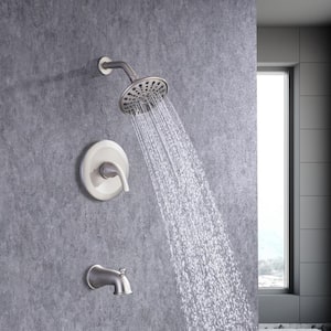 Single-Handle 6-Spray Round High Pressure Shower Faucet with 6 in. Shower Head in Brushed Nickel (Valve Included)