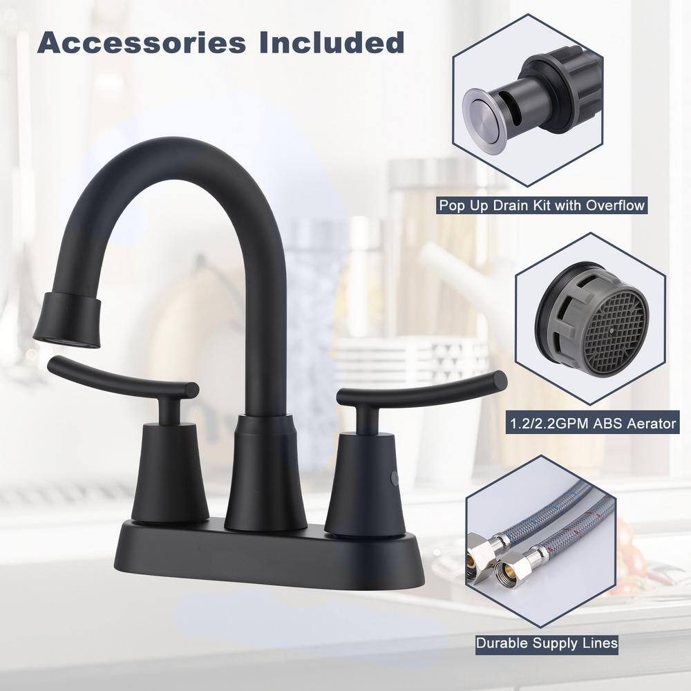 Matte Black Double Handle High Arc Bathroom Faucet