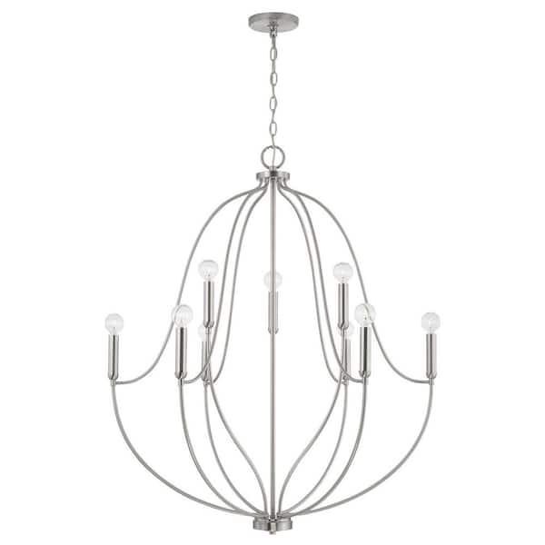 HOMEPLACE LIGHTING Madison 32.5 in. W x 38 in. H 9-Light Chandelier in Brushed Nickel
