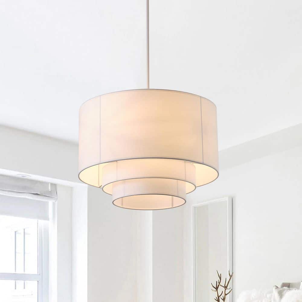 21.65 in. 4-Light Modern Off White Chandelier Drum Hanging Light Fixture wi