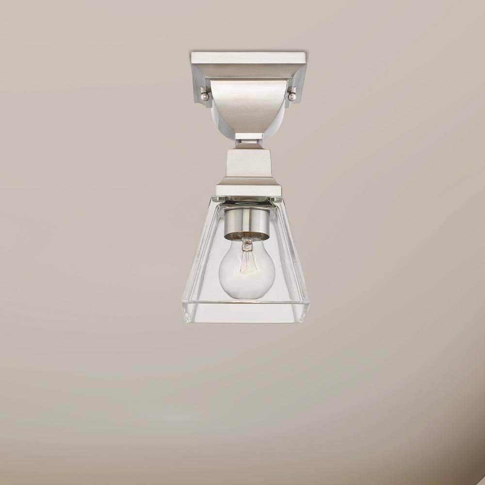 Brushed Nickel Clear Glass Indoor/Outdoor Flush Mount Light