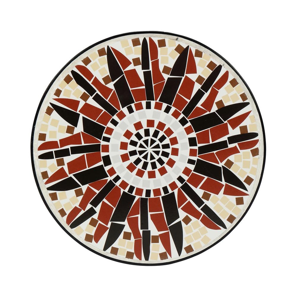 14" Round Black Metal Mosaic Outdoor Accent Table with Concrete Top