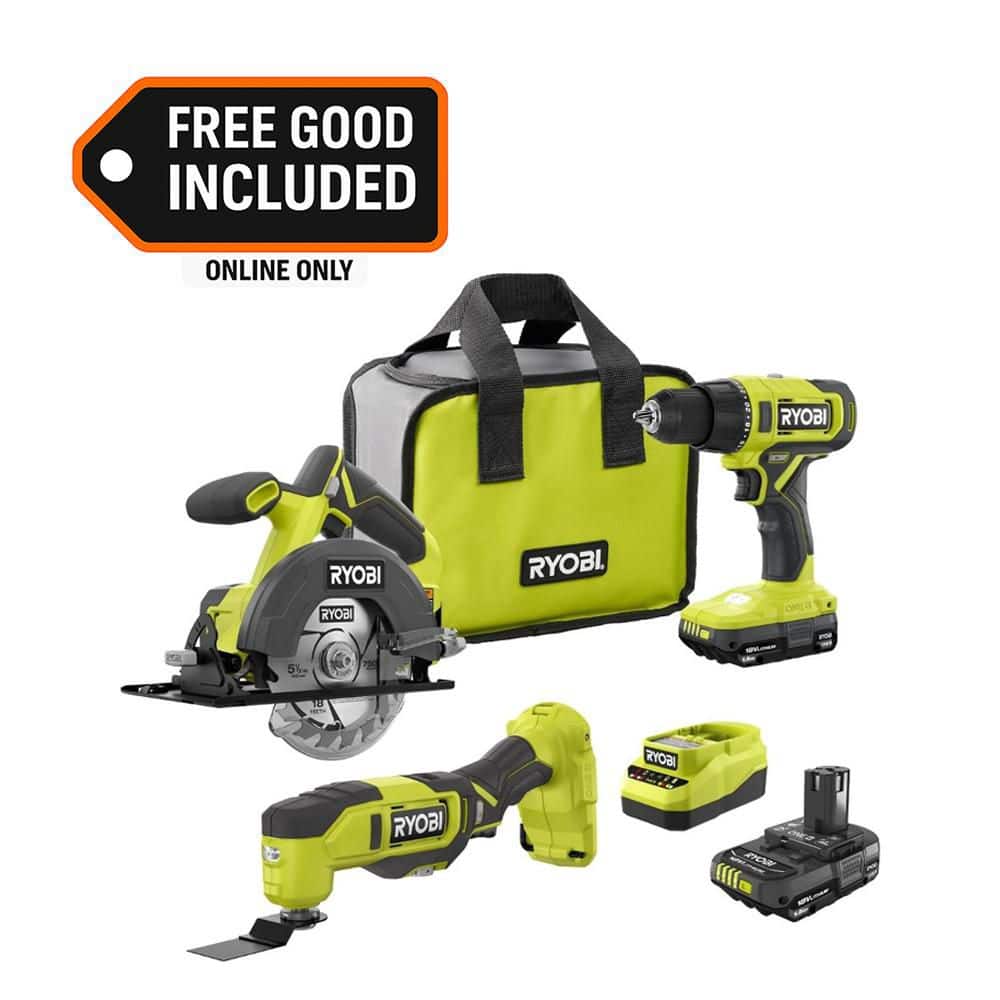 RYOBI ONE  18V Cordless 2 Tool Combo Kit w/ Drill/Driver, Circular Saw,  Multi Tool, 2  1.5 Ah Batteries, & Charger PCL1201K2-PCL430B - The Home Depot