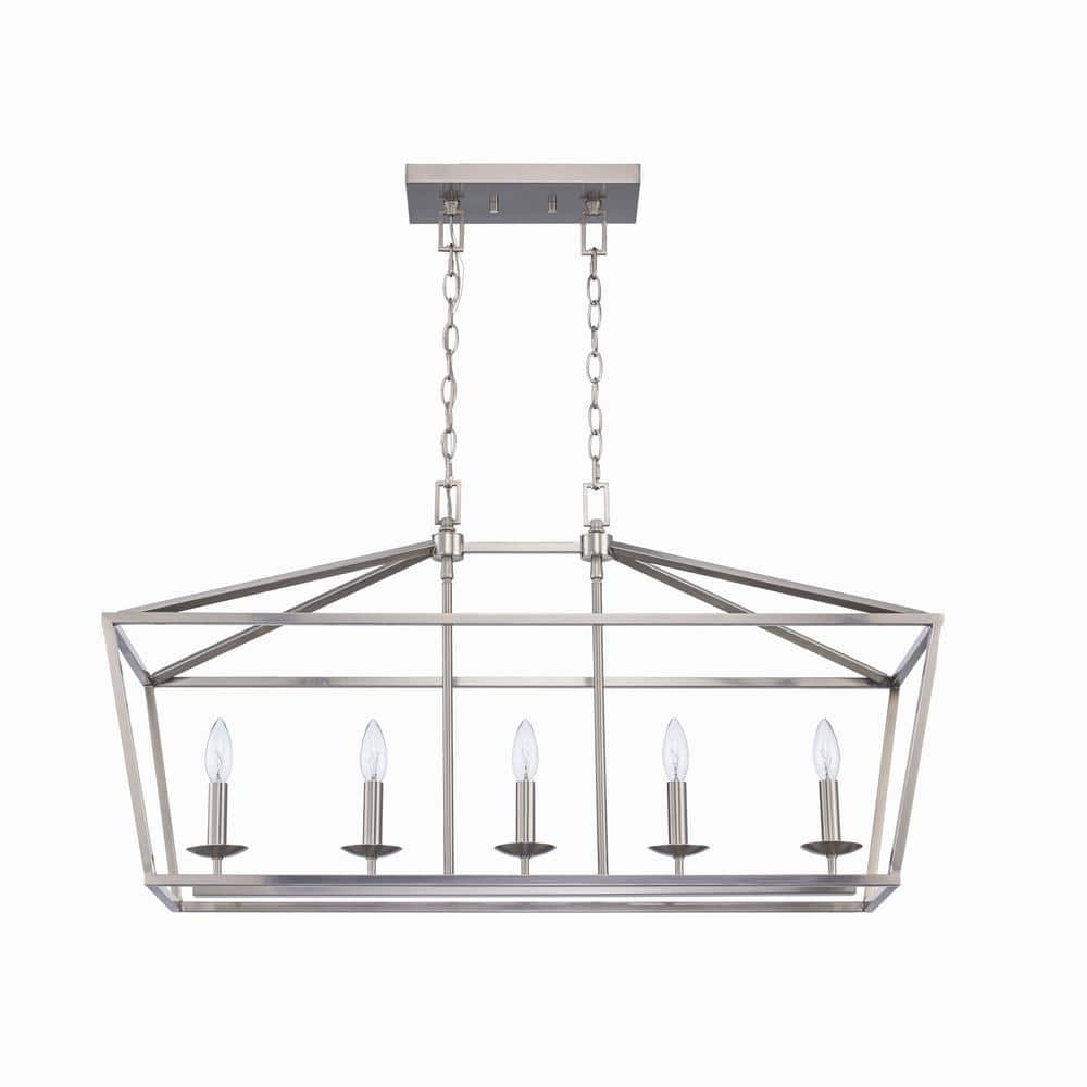 Home Decorators Collection Weyburn 5-Light Brushed Nickel Caged Rectangular Linear Farmhouse Chandelier for Dining Room