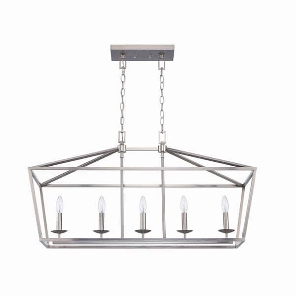 Weyburn 36 in. 5-Light Brushed Nickel Farmhouse Linear Chandelier Light Fixture with Caged Metal Shade